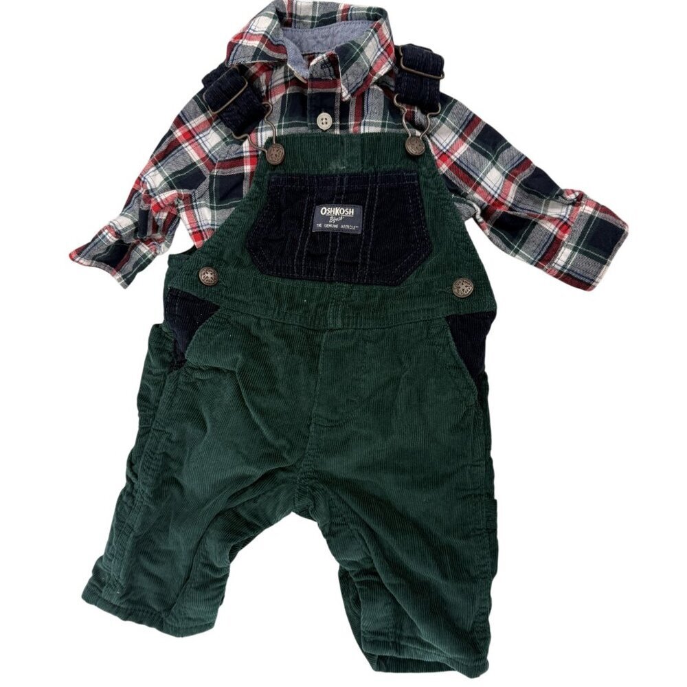 Oshkosh Bgosh Corduroy Overalls Baby 3Mo. Boys Green Farmer Lightweight Boy
